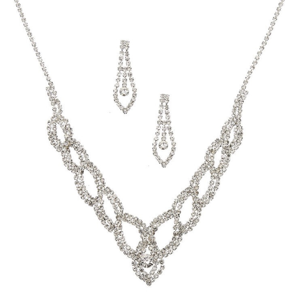 💖💎 SILVER RHINESTONE WOVEN TWIST JEWELRY SET 💞